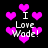 Black background with scattered bright pink hearts and repeated white text "I Love Wade!" in pixelated font.