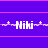 Purple background with pink horizontal lines and white pixelated text 'Niki' surrounded by small white dots.