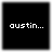 Four identical black square icons with white pixelated text 'austin...' centered on each, arranged in a
