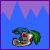 Animated contact sheet showing six frames of a pixel art icon featuring a silver boot with red berries and green leaves against a blue background with purple mountains.