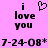 Pixelated text and symbols on a pink background with two identical static frames showing 'i love you' in black, one with a heart symbol above the i.