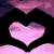Animated icon shows a pink heart shape within a black hand gesture against a purple background, transitioning to a person with brown hair wearing black sunglasses and a black top.