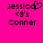 Pixelated text on bright pink background with a heart symbol replacing the 'o' in Jessica, followed by <3's and Conner below.