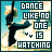 A 5x5 contact sheet of animated frames showing a stick figure dancing against a sky background with text "DANCE LIKE NO ONE IS WATCHING" in blocky pixelated font.