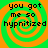 Four identical display a green and orange spiral background with black text reading "you got me so hypnotized" in pixelated font