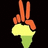 Pixelated image with a black background on the left showing a hand making a peace sign over a light green cone-shaped object, and a bright green background on the right with pixelated text.