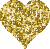 Three golden glitter heart shapes arranged in a triangular formation on a gray background, each with pixelated sparkle effects.