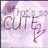 Pixelated icon with purple and white color scheme featuring stylized text 'cutie' and a small heart symbol.