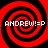Four identical red and black spiral patterns arranged in a with white text reading ANDREW!=P overlaid on each spiral