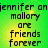 Green background with yellow gradient center displaying repeated text 'jennifer on mallory are friends forever' in black pixelated font.