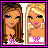 A 3x3 contact sheet of pixelated animated frames featuring two cartoon women and pink text phrases about friendship.