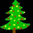 Green Christmas tree with red and yellow ornaments on black background, snowflake patterned light blue background, snowman in purple scarf holding lights.