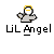Pixelated angel figure with gray robe, white face, yellow halo, and outstretched arms; text 'LiL Angel' below in blocky font.