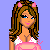 Pixel art contact sheet showing multiple frames of an animated buddy icon featuring a woman with pig-themed elements and text overlays.