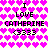 Pixelated icon with repeating text "I LOVE CATHERINE <333" over a heart-patterned background, showing two color variations.