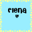 Light blue background with yellow square border, four identical pixelated text blocks reading 'elena' and small black hearts below each.