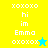 Pixelated text and star icons on yellow, cyan, and green backgrounds with 'xoxoxo', 'hi', 'im', 'Emma', and 'oxoxox' in white.
