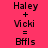 Four display text equations with 'Haley + Vicki = Bffls' on pink, orange, yellow, and orange backgrounds