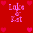 Red background with pink pixelated text 'Lake & Kat' and heart symbols in four corners, arranged in a pattern