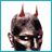 Pixelated animated buddy icon showing a character's head with red horns and black mask-like features transitioning between two frames.