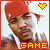 Pixelated image of a person wearing red headwear and white clothing with yellow, white, and black text reading GAME at the bottom.