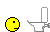 Yellow circular face with black dot eyes and a curved mouth appears next to white toilet, then the face is pulled into the toilet by gray tentacle-like arms.