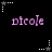 Pixelated pink text 'nicole' repeated across black background with white and gray star-shaped cursor icons in various positions.