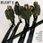 Pixelated image of five figures in dark green coats standing on a diagonal black line with text overlays reading 'Crayons Can Melt On Us', 'For All I Care', and 'Relient K'