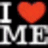 A static pixelated image displays 'I' and 'ME' in large white block letters with a red heart symbol between them on a black background.