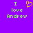 Purple background with green text reading "I love Andrew" and a yellow pixelated heart symbol above the text.