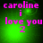 Green background with pink text reading 'caroline i love you 2' in pixelated font, showing subtle animation changes in background glow and text positioning.