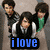 Four distinct group images of young people with text overlays: blue "i love", pink "the jonas", green "brothers!!".