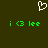 A dark green background features a white pixelated heart symbol above two identical lines of bright green text reading "i <3 lee".