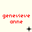 Red pixel text 'genevieve anne' on light background with animated symbols changing below each text block.
