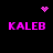 Pixelated pink text 'KALEB' appears in four quadrants on a black background, with two pixel-art symbols above and below the central text.