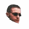 A sequence of 12 cropped head shots showing a person with short dark hair and sunglasses in various angles against white background.