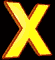 Yellow X-shaped symbols with orange outlines on black backgrounds, arranged in a of three and three