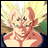 A pixelated anime-style character with spiky yellow hair and red skin appears on the left side of a contact sheet, while the right side displays