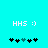 Pixelated cyan background with white 'HHS :)' text and five black-and-teal star icons arranged horizontally below.