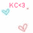 Pixelated heart-shaped icons with text labels KC<3, SM<3, and X-mas<3 on a white background; some hearts have light blue outlines while others are pinkish-red.