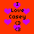 A red background with purple hearts and repeated text "I Love Casey <3" in black pixelated font, arranged in a pattern