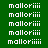 Green background with repeated white text 'malloriii' in a pattern, some highlighted in bright green