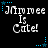 Pixelated text 'Jinnie Is Cute!' repeated in a with blue star accents on black background