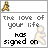Pixelated icon with two figures and text reading 'The love of your life has signed on' in grayscale and black fonts.