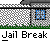 Animated contact sheet showing 13 frames of a pixel art jailbreak sequence with repeating "Jail Break" text and stick figure characters near prison structures.