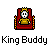 Pixel art buddy icon showing a skeletal king figure on a throne with crown and golden chest, displayed in two animation frames side-by-side.