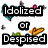 Pixelated text and heart shapes in a with black text boxes on a white background