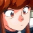 Pixelated anime-style close-up of a character with brown hair, large eyes, and rosy cheeks against a dark background.