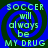 Four identical display green text on a blue spiral background with dark green outlines