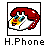 Pixelated cartoon icon of a red-haired character with blue eyes and yellow facial features inside a black square frame, below which is the text H.Phone in pixel font.